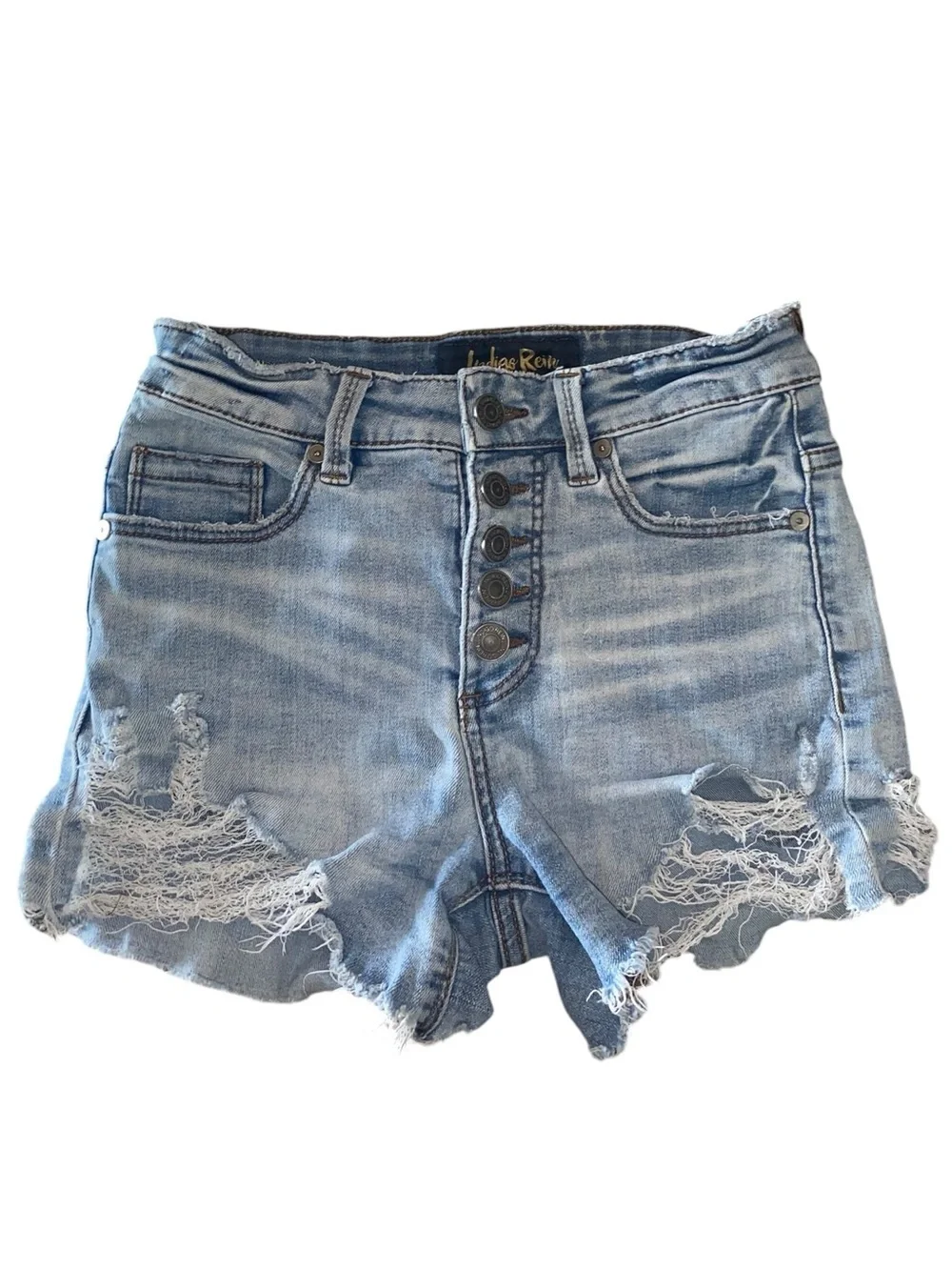 Indigo Rein Light Blue Distressed Button-Fly cut off Jean Shorts micro